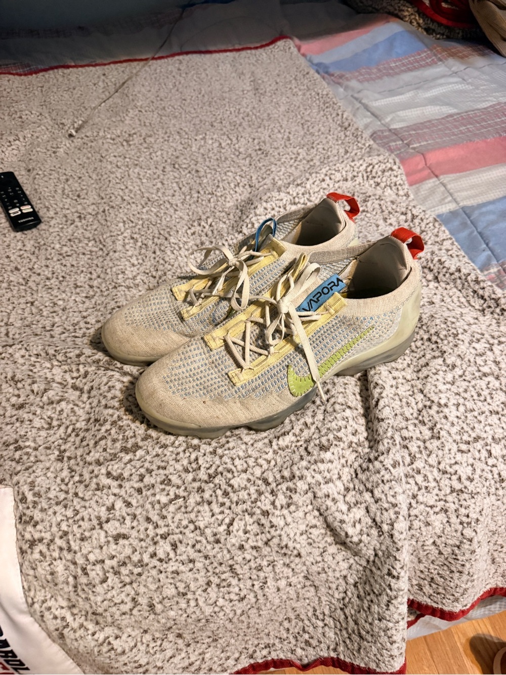Nike vapor max Beige and Yellow Vapor Lightweight Sneakers with Red Heel Tab